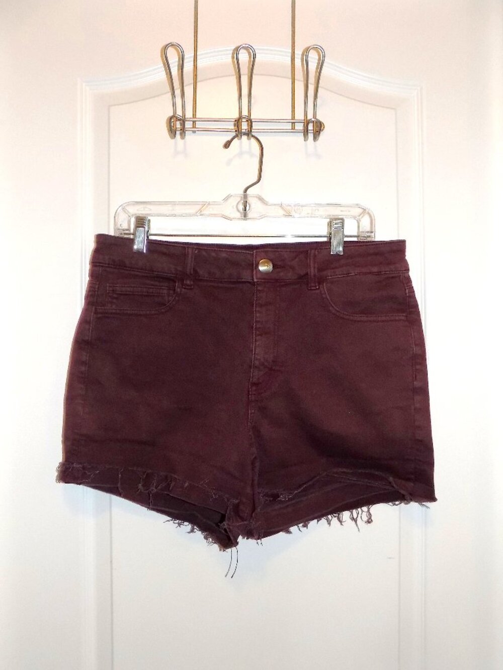 AMERICAN EAGLE 14 Womens Hi-Rise Shortie Burgandy Wine Stretch EXC Cond